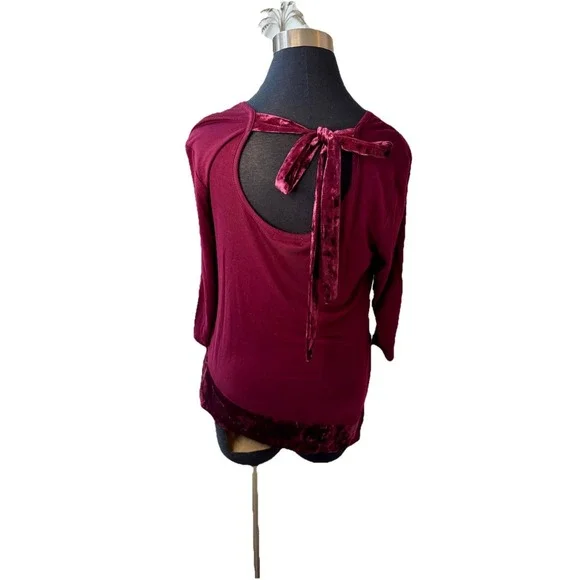 Cha Cha Vente PS Wine Top With Drop Back & Tie Velvet Bottom Asymmetrical Hem - Picture 2 of 15